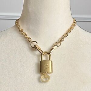 Authentic Louis Vuitton #303 Lock & Key Set on a 18K Gold Plated Chain Necklace